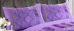 Homes-Linen Luxury Eleanor Pintuck Stripes Duvet Cover Set in Lilac - Size: Double - thumbnail 2