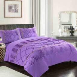 Homes-Linen Luxury Eleanor Pintuck Stripes Duvet Cover Set in Lilac - Size: Double - thumbnail 1