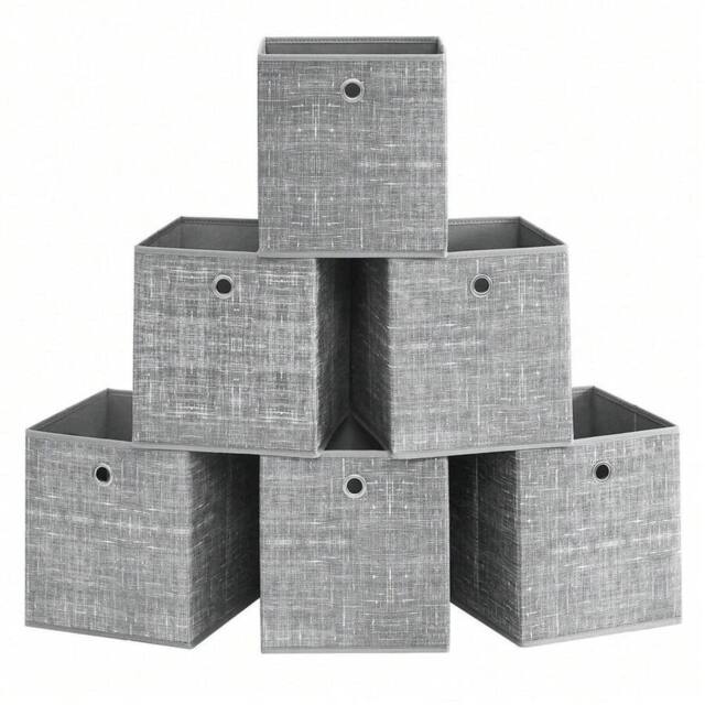 Havendro 6x Foldable Fabric Storage Boxes Square Drawer Canvas Cubes in Grey - image 1
