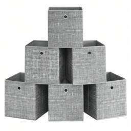 Havendro 6x Foldable Fabric Storage Boxes Square Drawer Canvas Cubes in Grey
