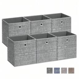 Havendro 6x Foldable Fabric Storage Boxes Square Drawer Canvas Cubes in Grey - thumbnail 3
