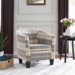 Home Detail Canberra Tub Chair Accent Chair With Wooden Legs in Beige