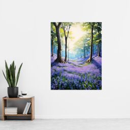 "Artery8 Wall Art Print Bluebell Forest Sunshine Vibrant Artwork Purple Blue Flowers Early Morning Serene Landscape Poster - Size: W24"" x H32""" - thumbnail 2