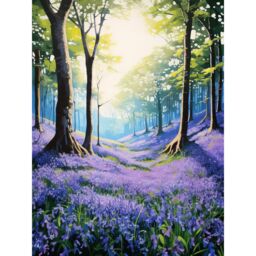 "Artery8 Wall Art Print Bluebell Forest Sunshine Vibrant Artwork Purple Blue Flowers Early Morning Serene Landscape Poster - Size: W24"" x H32""" - thumbnail 1