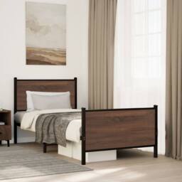Berkfield Home Metal Bed Frame without Mattress Brown Oak 90x200 cm - thumbnail 2
