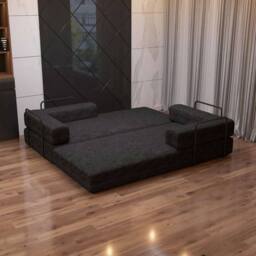 Sliding Wardrobes 4U Convertible Sofa Bed 3 Seater Sherpa Fabric Sofa in a Box in Black - thumbnail 3