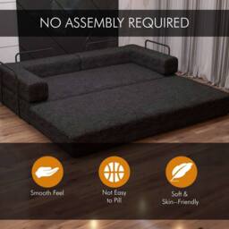 Sliding Wardrobes 4U Convertible Sofa Bed 3 Seater Sherpa Fabric Sofa in a Box in Black - thumbnail 2