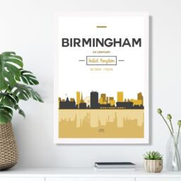 ARTZE Birmingham Yellow & Black City Skyline Framed Print SIZE: A2 with White Frame - Size: A4 - thumbnail 2
