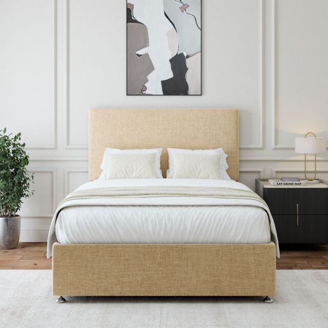Bedmaster Linen 4 Drawer Divan Base & Plain Headboard in Natural - Size: Small Double - image 1