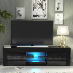Mex Furniture LTD TV Unit Loom 130cm - Black with Gloss Doors & LED Lights - thumbnail 4
