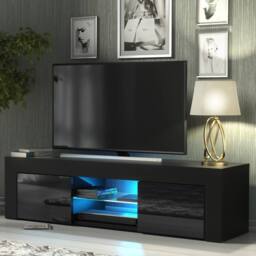 Mex Furniture LTD TV Unit Loom 130cm - Black with Gloss Doors & LED Lights - thumbnail 1