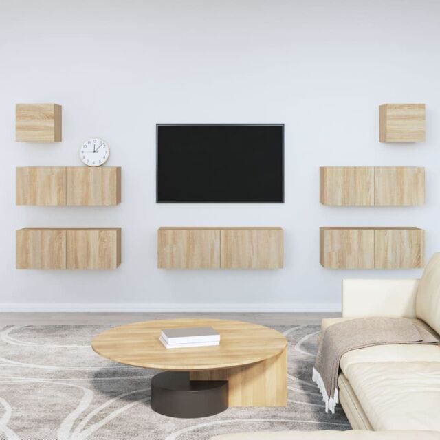 Berkfield Home 7 Piece TV Cabinet Set Sonoma Oak Engineered Wood in Brown - image 1