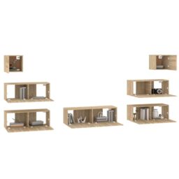 Berkfield Home 7 Piece TV Cabinet Set Sonoma Oak Engineered Wood in Brown - thumbnail 4