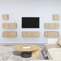 Berkfield Home 7 Piece TV Cabinet Set Sonoma Oak Engineered Wood in Brown - thumbnail 1