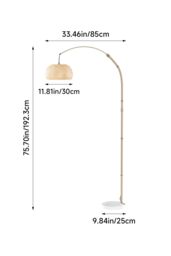 Living and Home Vintage Style Floor Lamp with Bamboo Lampshade and Marble Base - thumbnail 4