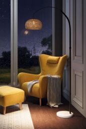 Living and Home Vintage Style Floor Lamp with Bamboo Lampshade and Marble Base - thumbnail 2