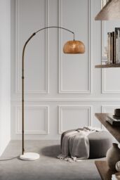 Living and Home Vintage Style Floor Lamp with Bamboo Lampshade and Marble Base