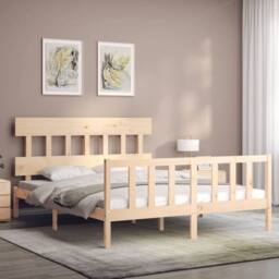 Berkfield Home Bed Frame with Headboard 160x200 cm Solid Wood in Light Tan - thumbnail 3