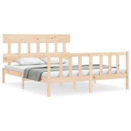 Berkfield Home Bed Frame with Headboard 160x200 cm Solid Wood in Light Tan - thumbnail 1