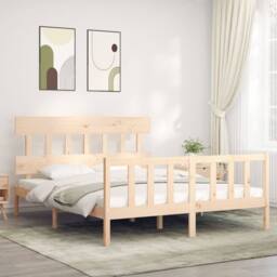 Berkfield Home Bed Frame with Headboard 160x200 cm Solid Wood in Light Tan - thumbnail 2