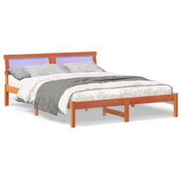 Berkfield Home with LED Strip Lights with Headboard Wax brown 140 x 200 cm Pine wood - thumbnail 3