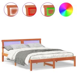 Berkfield Home with LED Strip Lights with Headboard Wax brown 140 x 200 cm Pine wood - thumbnail 4