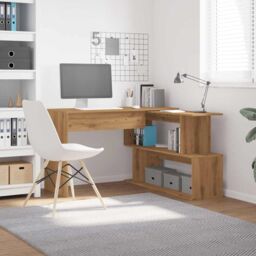 Berkfield Home Corner Desk Artisan Oak 200.5x50x76 cm Engineered Wood in Brown - thumbnail 3