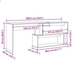 Berkfield Home Corner Desk Artisan Oak 200.5x50x76 cm Engineered Wood in Brown - thumbnail 9