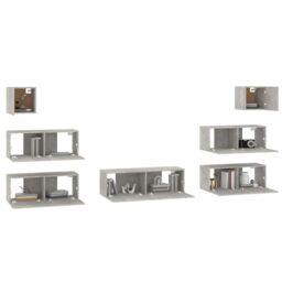 Berkfield Home 7 Piece TV Cabinet Set Concrete Grey Engineered Wood - thumbnail 4
