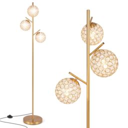 Gymax 3-Globe Floor Lamp Tree Lamp With Metal Pole & Base Bulbs Not Included in Gold