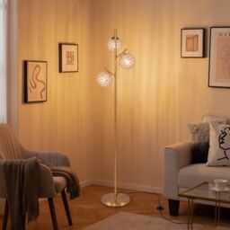 Gymax 3-Globe Floor Lamp Tree Lamp With Metal Pole & Base Bulbs Not Included in Gold - thumbnail 2
