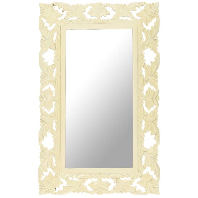 Berkfield Home Hand Carved Mirror White 80x50 cm Solid Mango Wood - image 1