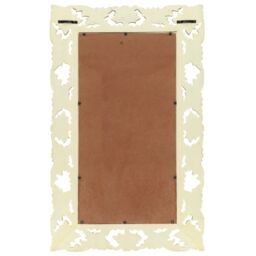 Berkfield Home Hand Carved Mirror White 80x50 cm Solid Mango Wood - thumbnail 3