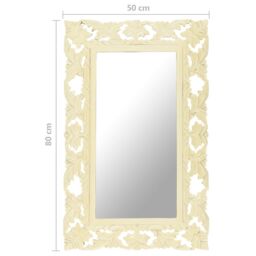 Berkfield Home Hand Carved Mirror White 80x50 cm Solid Mango Wood - thumbnail 6