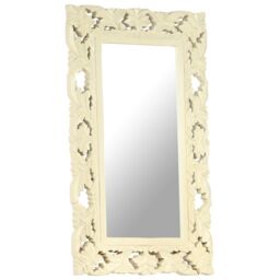 Berkfield Home Hand Carved Mirror White 80x50 cm Solid Mango Wood - thumbnail 2
