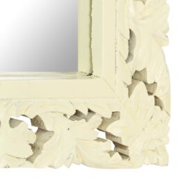 Berkfield Home Hand Carved Mirror White 80x50 cm Solid Mango Wood - thumbnail 4