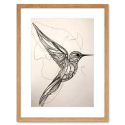 "Artery8 Wall Art Print Humming Bird in Flight Line Drawing Portrait Artwork Framed 9X7 Inch in Beige - Size: W7"" x H9""" - thumbnail 1