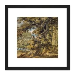 Artery8 Girtin Wooded Landscape Painting 8X8 Inch Square Wooden Framed Wall Art Print Picture with Mount in Black - thumbnail 1