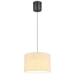 Netlighting Thea Cylindrical Pendant Matt Gunmetal Linen Cream Shade LED 3000K in Grey - thumbnail 1