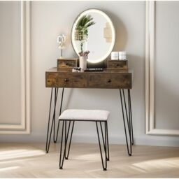 Industrial Dressing Table With Mirror And Stool Rustic Brown - thumbnail 4