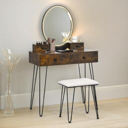 Industrial Dressing Table With Mirror And Stool Rustic Brown - thumbnail 3