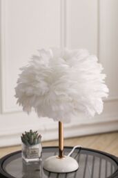Living and Home Ceramic Feather Design Table Lamp with LED Light in White - thumbnail 5