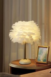 Living and Home Ceramic Feather Design Table Lamp with LED Light in White - thumbnail 4