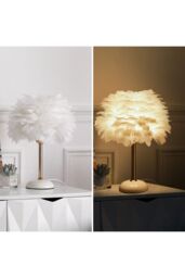 Living and Home Ceramic Feather Design Table Lamp with LED Light in White - thumbnail 6
