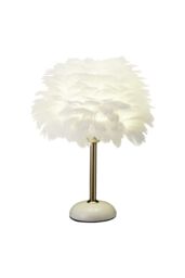 Living and Home Ceramic Feather Design Table Lamp with LED Light in White - thumbnail 3