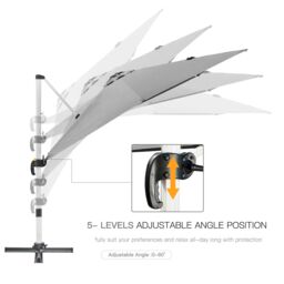 OUTSUNNY 3 x 3(m) Garden Cantilever Roma Parasol w/ 360° Rotation Crank Handle Tilt Grey - thumbnail 6