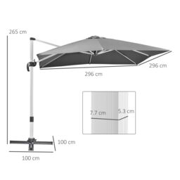 OUTSUNNY 3 x 3(m) Garden Cantilever Roma Parasol w/ 360° Rotation Crank Handle Tilt Grey - thumbnail 3