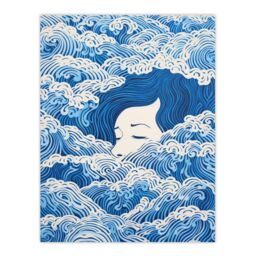 "Wee Blue Coo Wall Art Print Lost At Sea Waves Of Sleep Blue & White Surreal Painting Poster - Size: W24"" x H32""" - thumbnail 1
