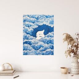 "Wee Blue Coo Wall Art Print Lost At Sea Waves Of Sleep Blue & White Surreal Painting Poster - Size: W24"" x H32""" - thumbnail 4