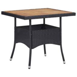Berkfield Home Outdoor Dining Table Black Poly Rattan & Solid Acacia Wood - thumbnail 2